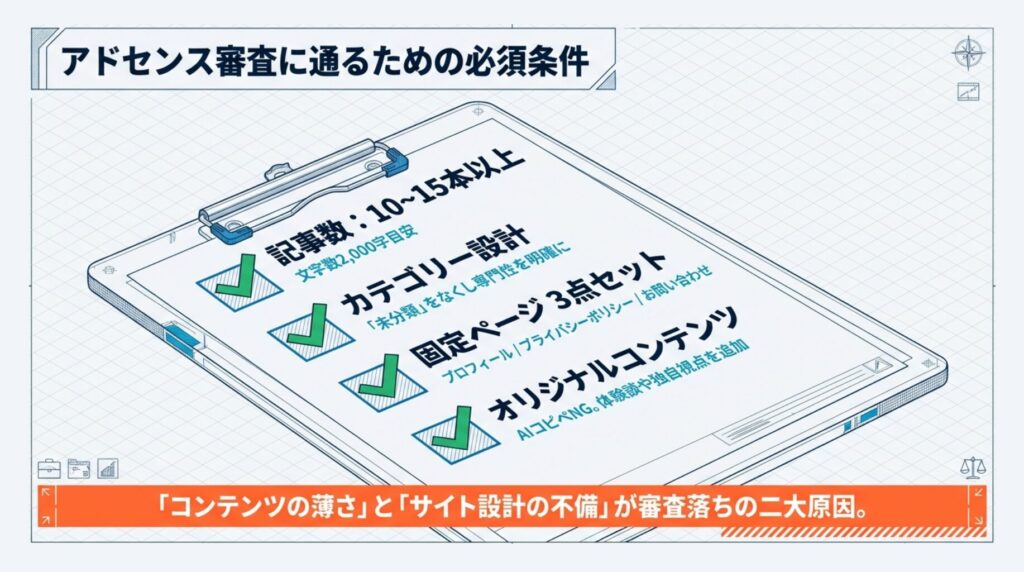 アドセンス審査に通るための必須条件