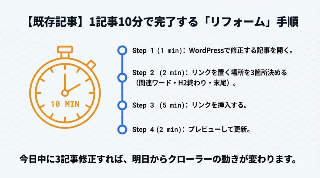 内部リンク追加を10分で終わらせる手順
